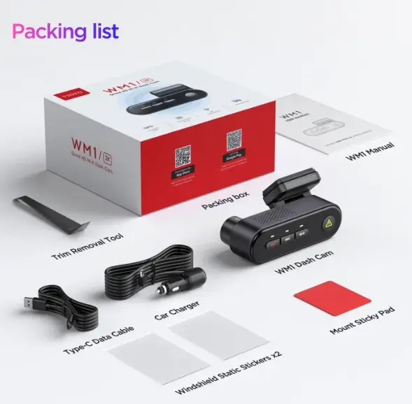 VIOFO WM1 - Dash Cam with WiFi, GPS, Bluetooth, 2K Recording & Parking Assist